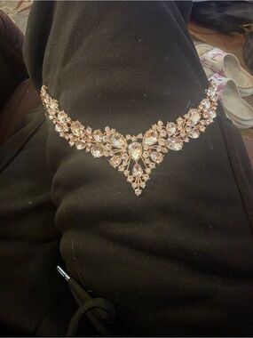 Crystal V-Shaped Statement Necklace in Rose Gold
